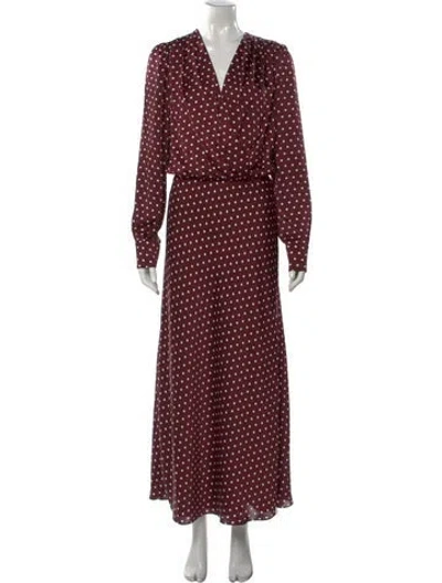 Pre-owned Favorite Daughter Polka Dot Print Long Dress In Burgundy
