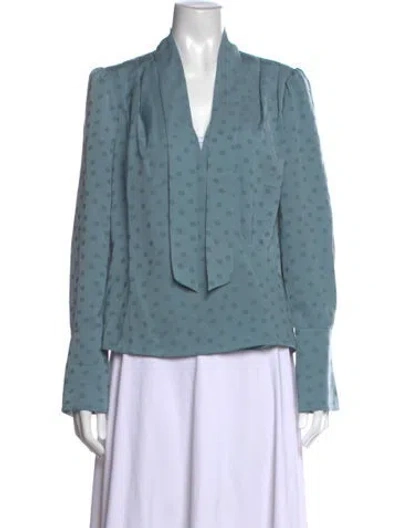 Pre-owned Favorite Daughter Polka Dot Print V-neck Blouse In Blue