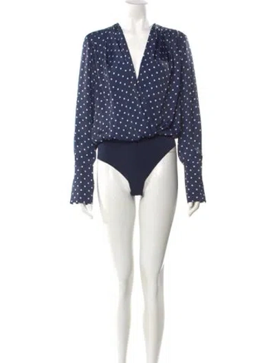 Pre-owned Favorite Daughter Polka Dot Print V-neck Bodysuit In Blue