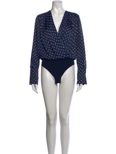 Pre-owned Favorite Daughter Polka Dot Print V-neck Bodysuit In Blue/white