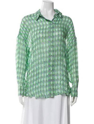Pre-owned Favorite Daughter Printed Long Sleeve Blouse In Green