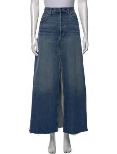 Pre-owned Favorite Daughter Raw-edge Trim Long Skirt In Blue
