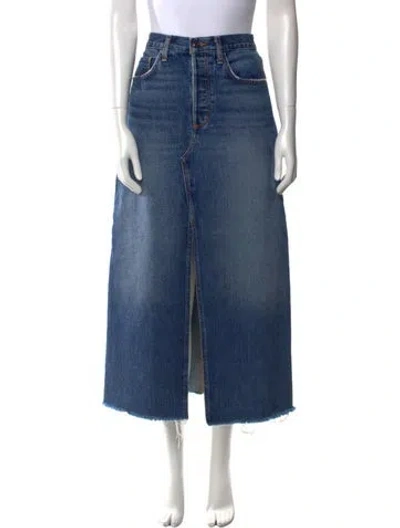 Pre-owned Favorite Daughter Raw-edge Trim Midi Length Skirt In Blue