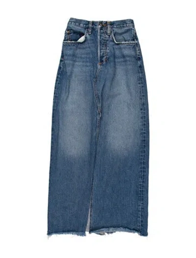 Pre-owned Favorite Daughter Raw-edge Trim Midi Length Skirt In Blue
