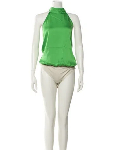 Pre-owned Favorite Daughter Satin Mock Neck Bodysuit In Green