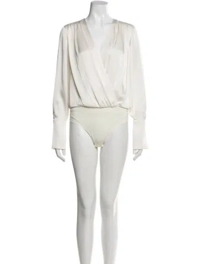 Pre-owned Favorite Daughter Silk V-neck Bodysuit In Neutral
