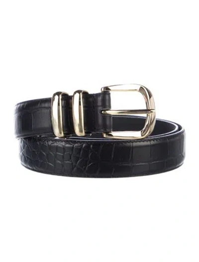 Pre-owned Favorite Daughter Skinny Embossed Leather Belt In Black