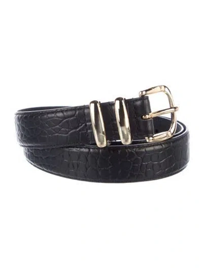 Pre-owned Favorite Daughter Skinny Embossed Leather Belt In Black