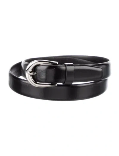 Pre-owned Favorite Daughter Skinny Leather Belt In Black