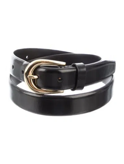 Pre-owned Favorite Daughter Skinny Leather Belt In Black