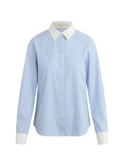 Favorite Daughter Striped Contrast-collar Shirt In Blue