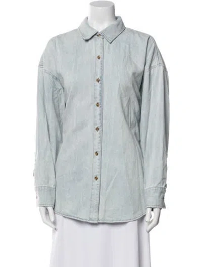 Pre-owned Favorite Daughter Striped Denim Jacket In Blue