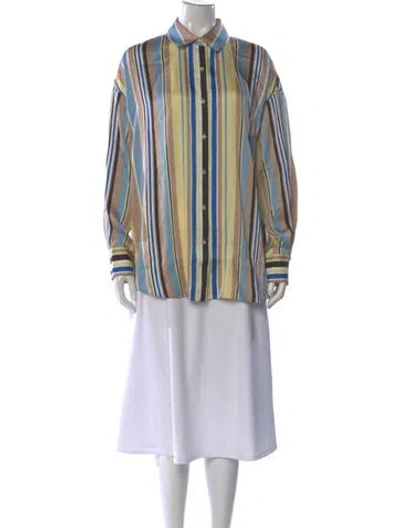 Pre-owned Favorite Daughter Striped Long Sleeve Button-up Top W/ Tags In Blue