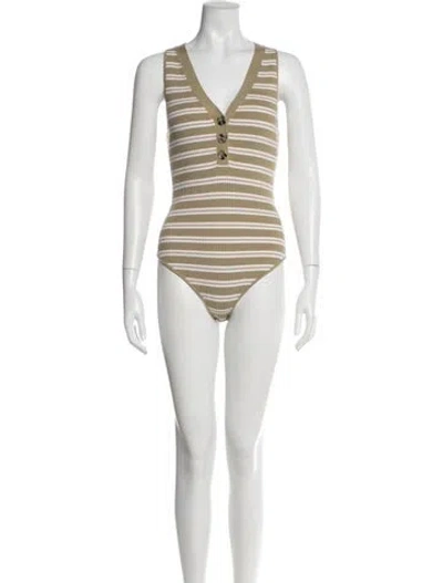 Pre-owned Favorite Daughter Striped V-neck Bodysuit In Neutral