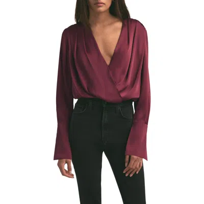 Favorite Daughter Surplice Long Sleeve Satin Bodysuit In Sangria Nights