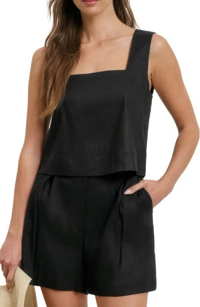 Favorite Daughter The Abby Linen Blend Square Neck Crop Shell In Black