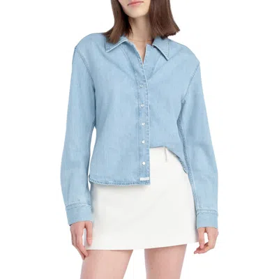 Favorite Daughter The Ace Denim Snap Front Top In Blue