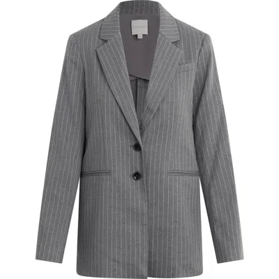 Favorite Daughter The Alexis Pinstripe Longline Blazer In Gray