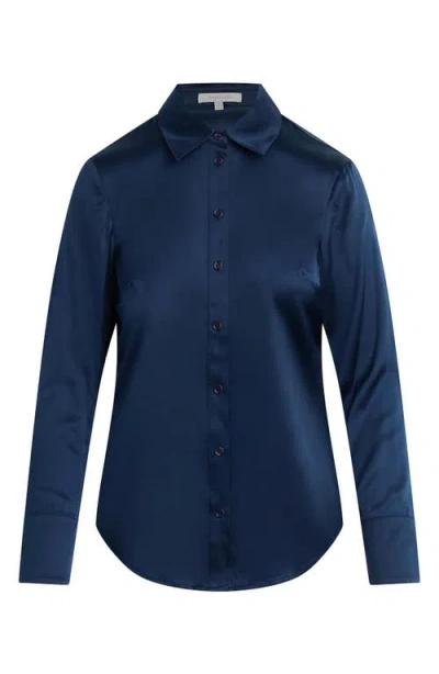 Favorite Daughter The Bailey Silk Blend Shirt In Navy