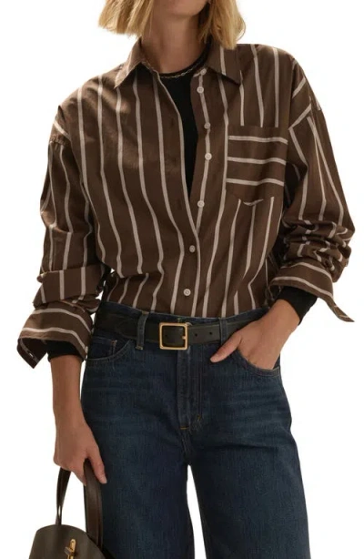 Favorite Daughter The Beau Stripe Cotton Poplin Button-up Shirt In Brown