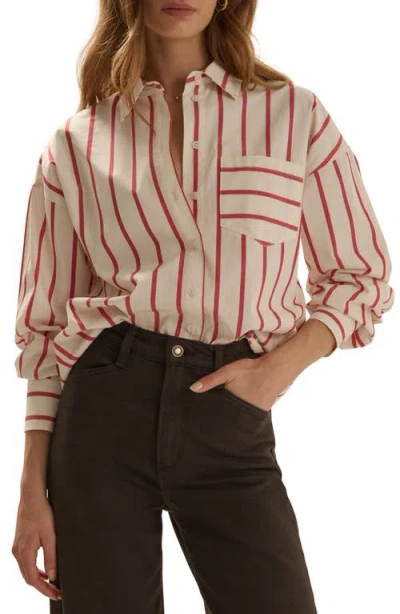 Favorite Daughter The Beau Stripe Cotton Poplin Button-up Shirt In Neutral
