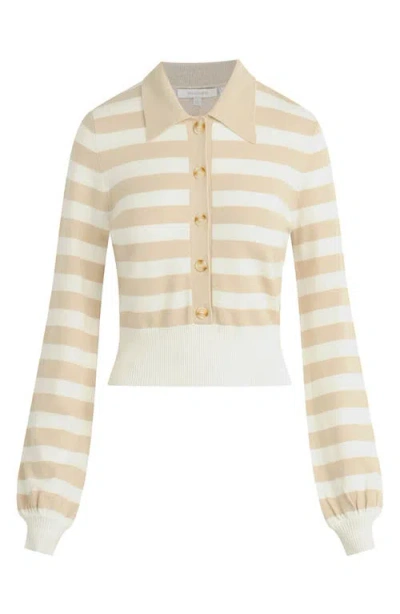 Favorite Daughter The Belle Polo Cardigan In Beigeivory Stripe