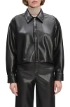 Favorite Daughter The Crop Oversize Faux Leather Shirt In Black