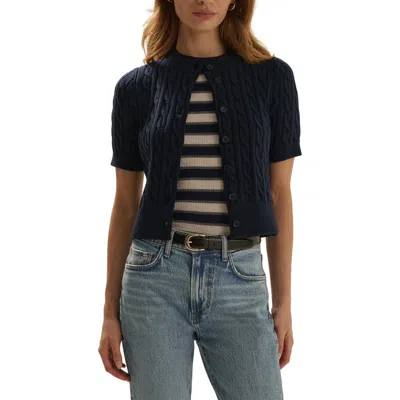 Favorite Daughter The Cafe Cable Short Sleeve Cardigan In Blue