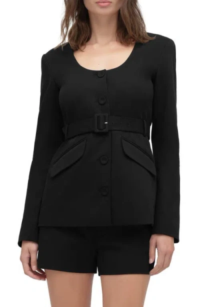 Favorite Daughter The Christy Belted Stretch Cotton Blend Twill Jacket In Black