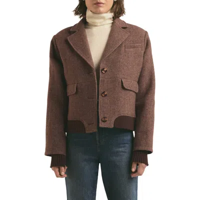 Favorite Daughter The City Herringbone Bomber Jacket In Chocolate Herringbone