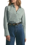 Favorite Daughter The Classic Stripe Cotton Poplin Button-up Shirt In Green Stripe