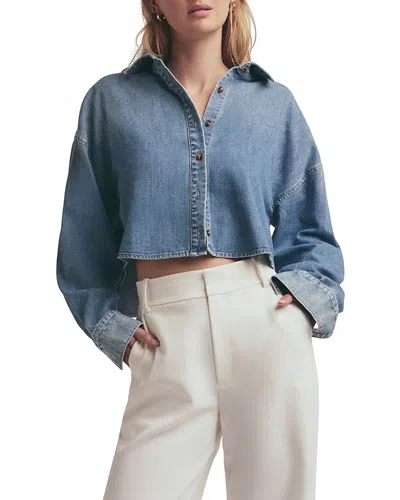 Favorite Daughter The Crop Ex Boyfriend Cotton Denim Shirt In Blue