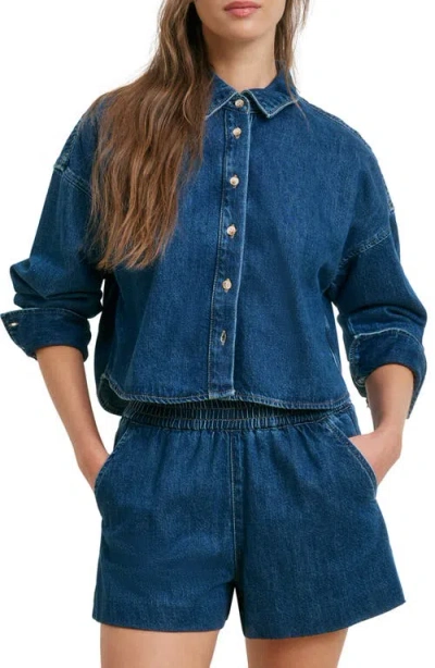 Favorite Daughter The Crop Ex-boyfriend Cotton Shirt In Blue