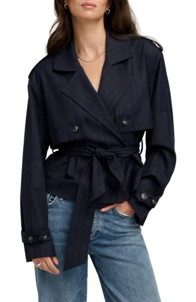 Favorite Daughter The Cropped Charles Plaid Trench Coat In Black