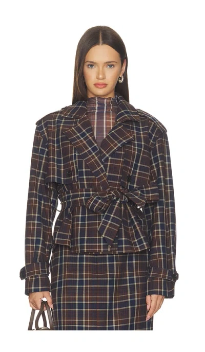 Favorite Daughter The Cropped Charles Trench Coat Toffee Plaid In Multi