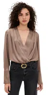 Favorite Daughter The Date Blouse Thong Bodysuit Macchiato In Macchiato