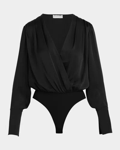 Favorite Daughter The Date Satin Bodysuit In Black