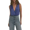 Favorite Daughter The Sleeveless Date Satin Bodysuit In Venetian Blue