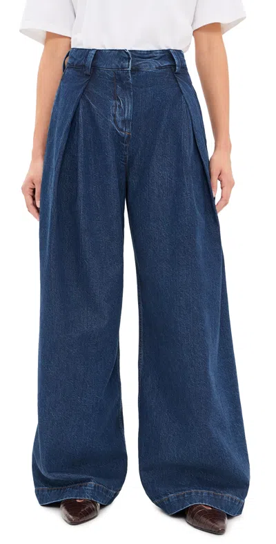 Favorite Daughter The Denim Pleats For Days Pants Dark Sea In Blue