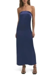Favorite Daughter The Don't Overthink It Strapless Satin Dress In Venetian Blue