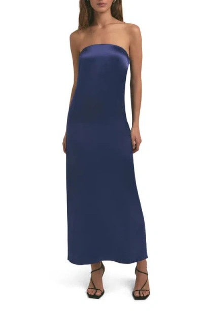 Favorite Daughter The Don't Overthink It Strapless Satin Dress In Venetian Blue