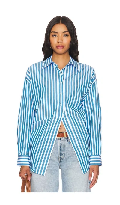 Favorite Daughter Doors Open Striped-print Cotton-poplin Shirt In Azure Blue