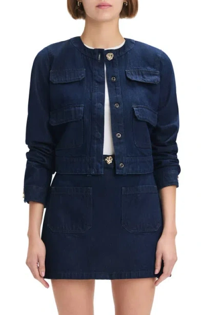 Favorite Daughter The Emily Collarless Crop Denim Jacket In Blue