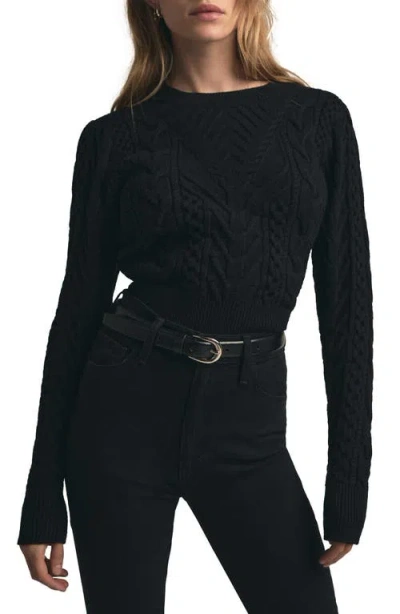 Favorite Daughter The Esther Cable Stitch Crop Sweater In Black