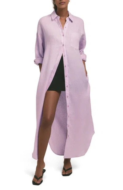 Favorite Daughter The Ex-boyfriend Long Sleeve Linen Maxi Shirtdress In Wisteria Musk