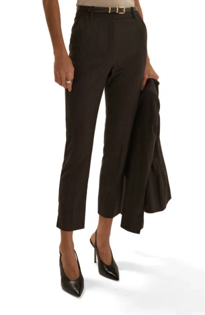 Favorite Daughter The Favorite Cigarette Pinstripe Ankle Pants In Brown