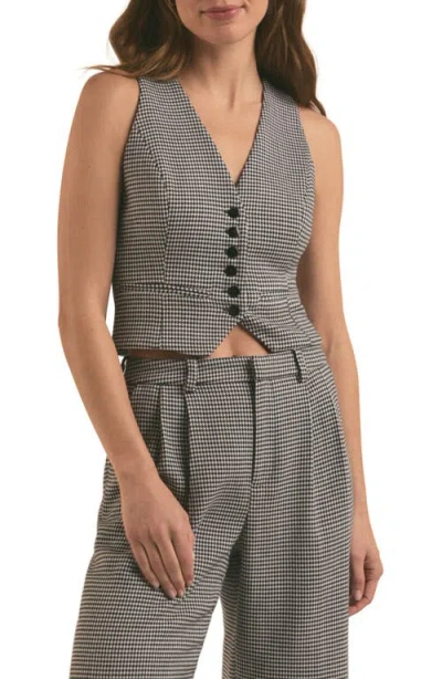 Favorite Daughter The Favorite Houndstooth Crop Vest In Micro Black-white Houndstooth