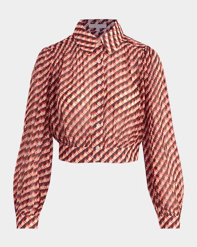 Favorite Daughter The Garden Party Geo Print Button-up Shirt In Retro Rouge Hounds