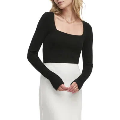 Favorite Daughter The Harvey Fitted Square Neck Rib Sweater In Black