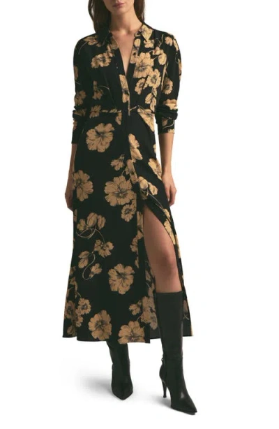 Favorite Daughter The Icon Floral Print Long Sleeve Shirtdress In Noir Fleur